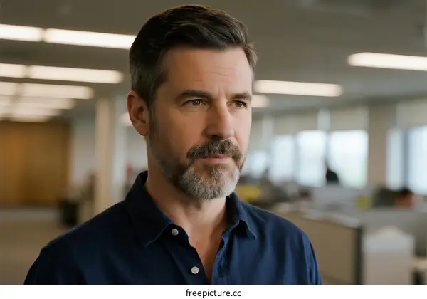 A man in casual shirt standing in modern office environment