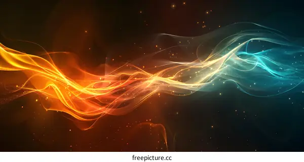 Abstract Glowing Orange And Blue Waves Of Light