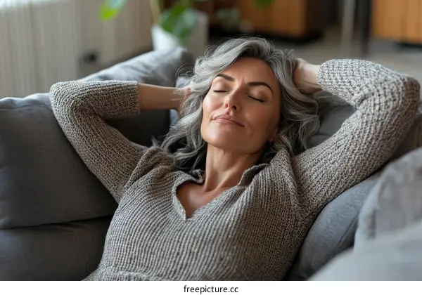 Relaxing Senior Woman on Sofa