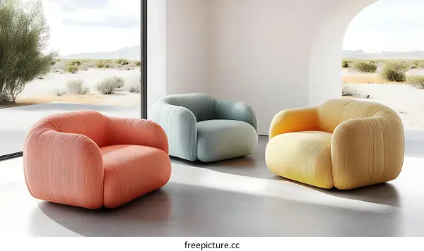 Modern Colorful Retro Armchairs in a Contemporary Interior