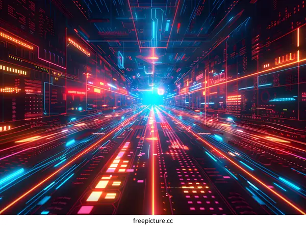 Neon Cyber Tunnel Data Flow