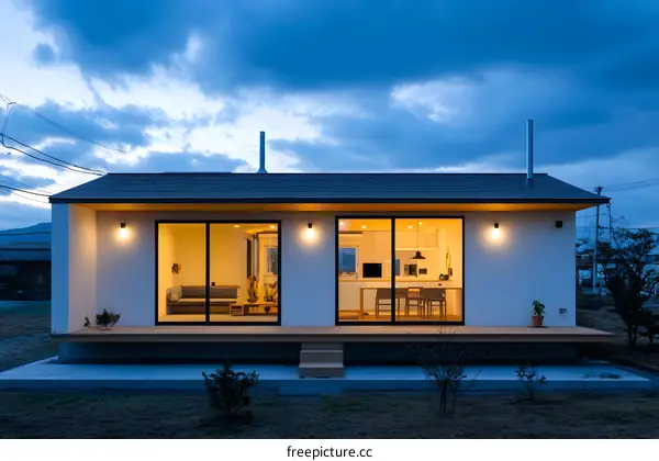 Modern Japanese House with Large Windows and Deck