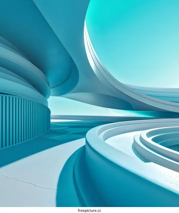 Abstract Futuristic Architecture Interior Design With Circular Shapes And Blue Color