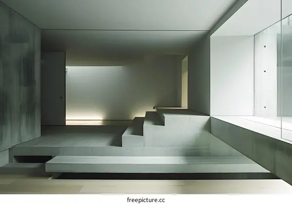 Modern Concrete Interior Design With Stairs And Window