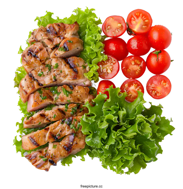 [Transparent Background PNG]Grilled chicken breast with lettuce and tomatoes