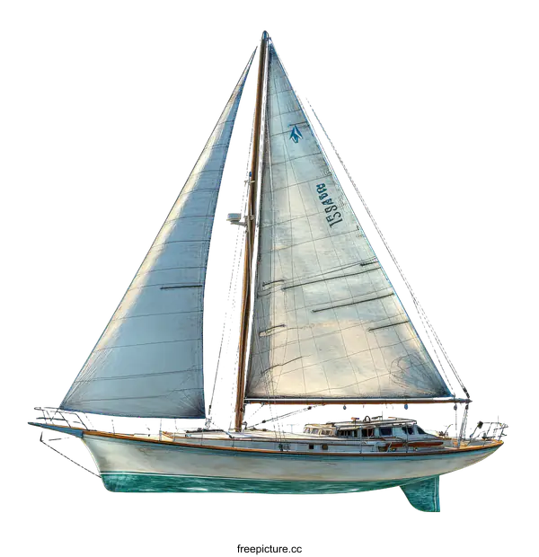 [Transparent Background PNG]Classic Sailing Yacht with Detailed Rigging
