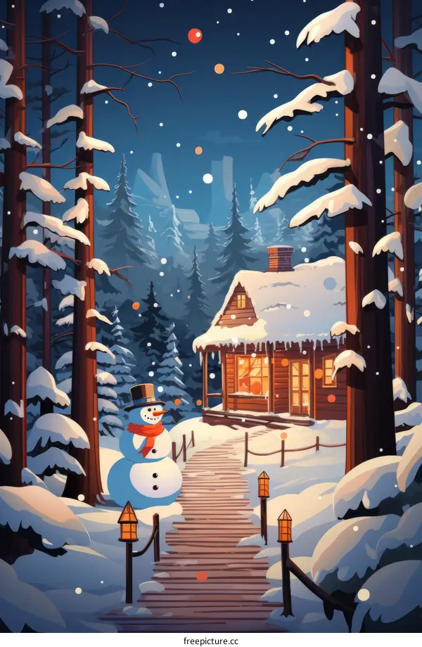Cozy Cabin in Snowy Woods at Night