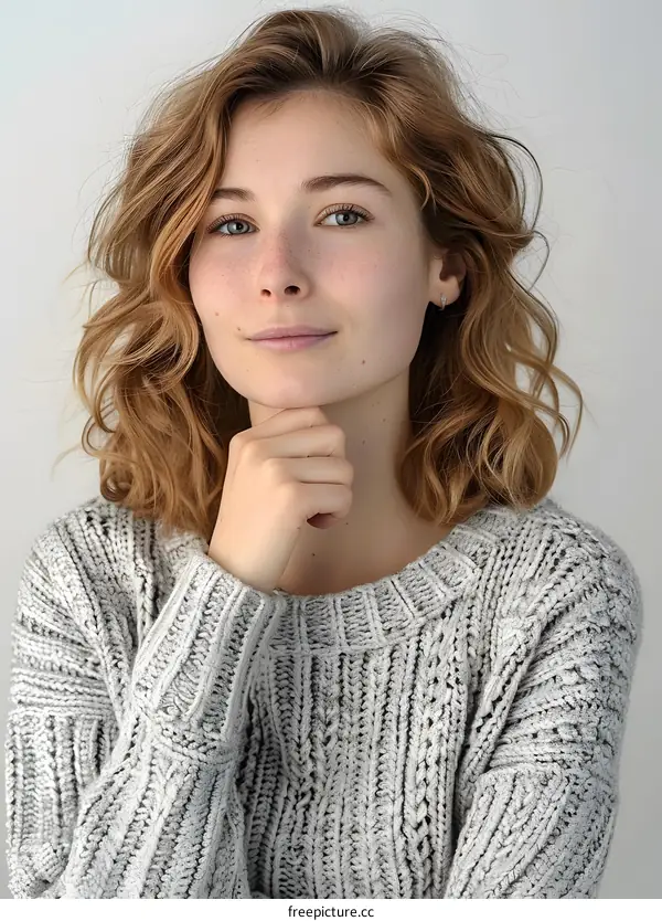 Portrait of a Young Woman with Red Hair and a Knit Sweater