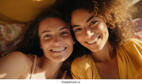 Two young women smiling and looking at the camera
