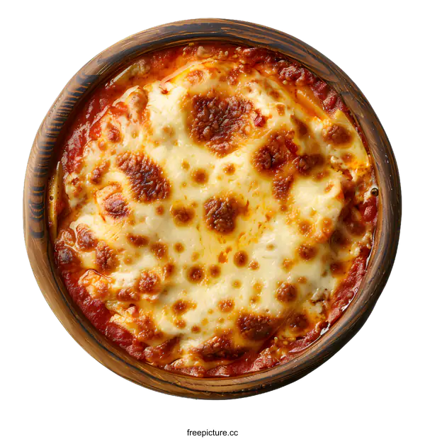 [Transparent Background PNG]Baked Lasagna in Wooden Bowl