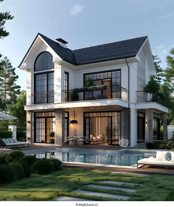 Modern House Exterior Design with Pool and Terrace