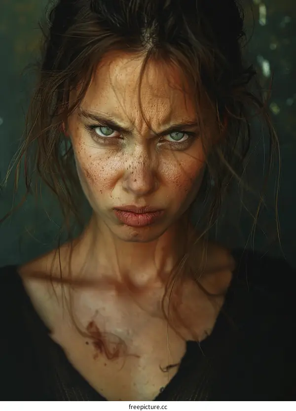 Closeup Portrait of a Caucasian Woman with a Determined Expression