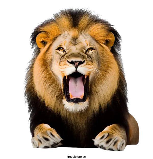 [Transparent Background PNG]Closeup of Roaring Lion with Black Mane