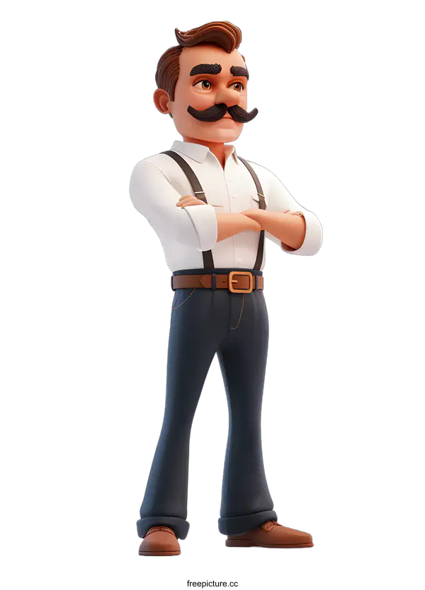 [Transparent Background PNG]Confident Cartoon Man with Crossed Arms