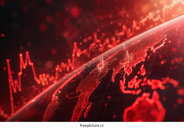 Red glowing globe with stock market data