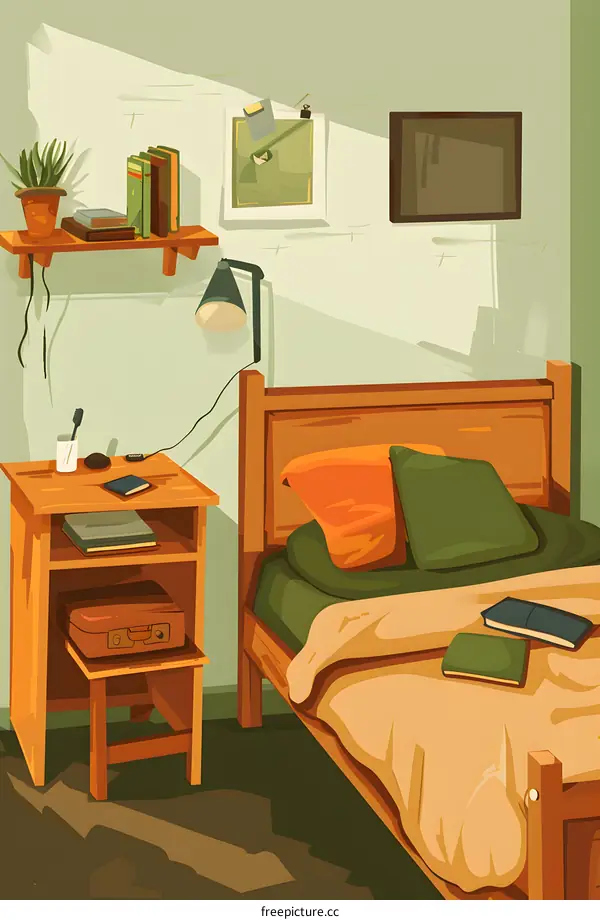 Cozy Bedroom Interior With Wooden Bed And Nightstand