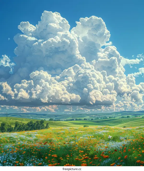 Colorful Flowers Blooming in a Lush Green Meadow