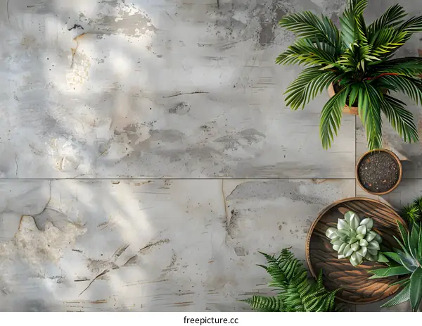 Top View of Green Plants on Concrete Background