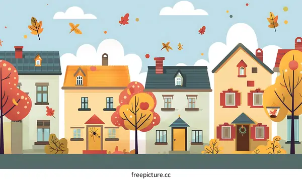 Autumn House Row Illustration