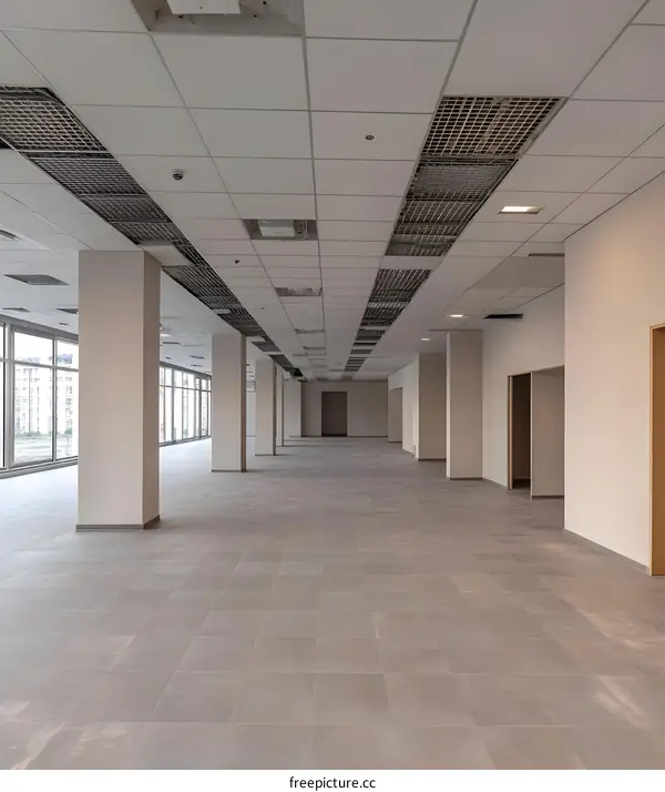 Empty Office Space With White Walls And Tile Floor