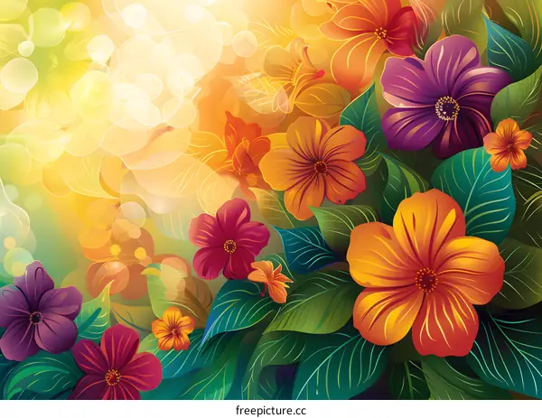 Colorful flowers blooming in the summer sun