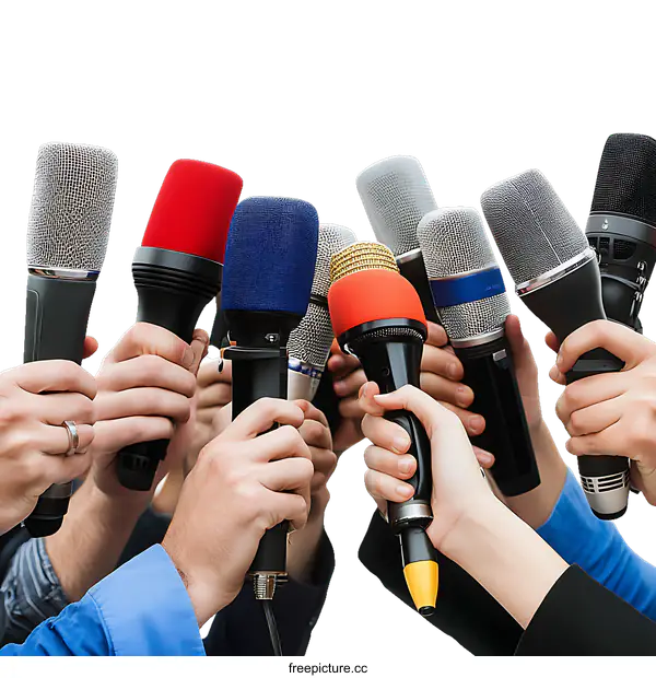 [Transparent Background PNG]Press Conference Microphone Crowd