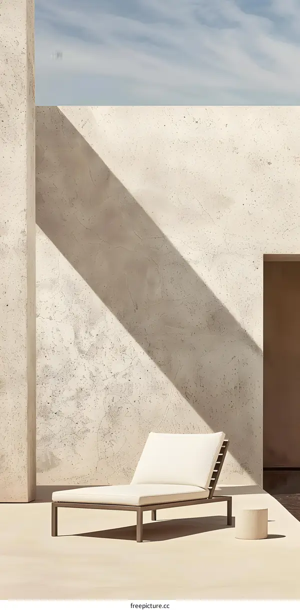 Modern Minimalist Lounger Against Concrete Wall With Sunlight