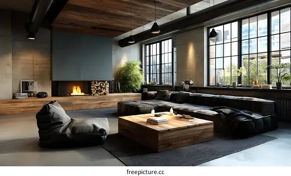 Modern Industrial Loft Living Room Design