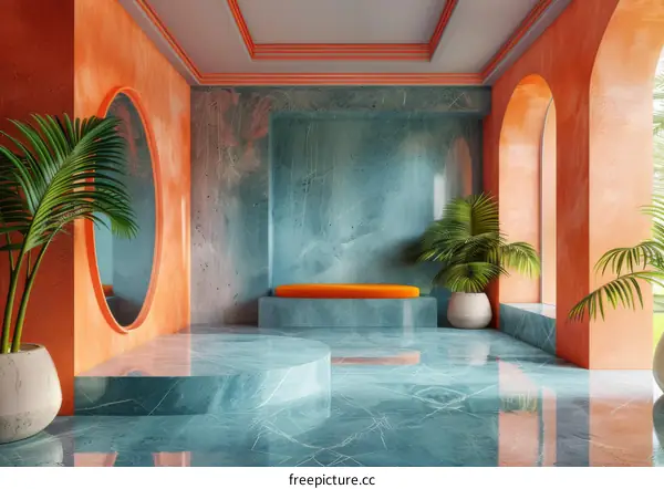 Modern Interior Design with Coral and Teal Tones