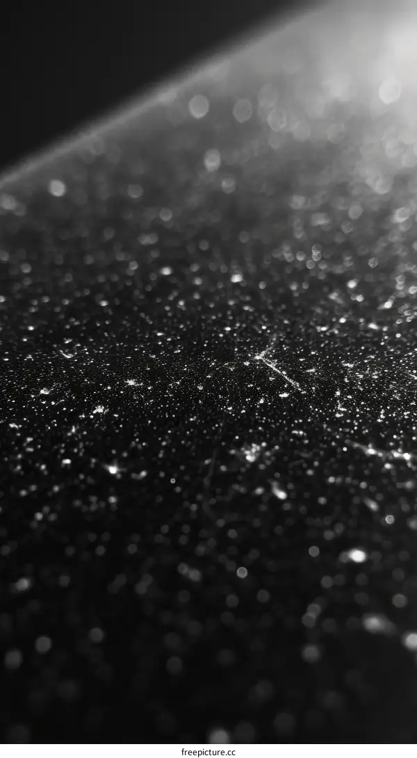 Black and white close up photo of dust particles on a black surface