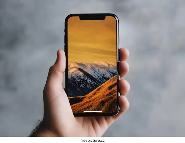 Hand Holding Phone With Mountain Landscape Wallpaper