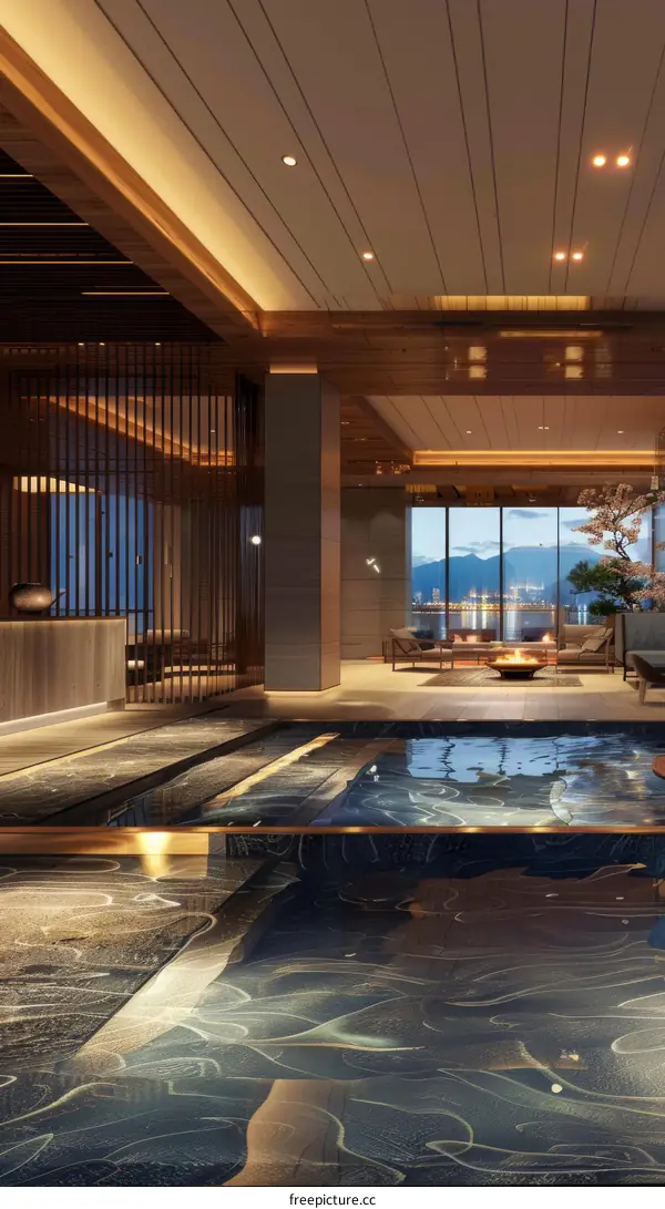 Modern Hotel Lobby Interior Design with Water Feature