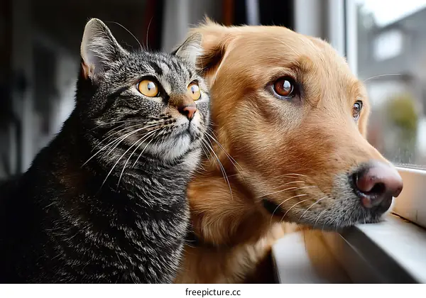 Two Pets Looking Out Window
