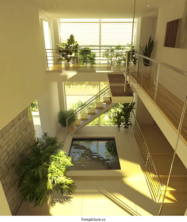 Modern Interior Design with a Small Pond