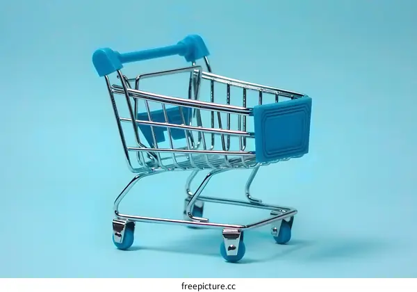 Blue Mini Shopping Cart on Blue Background