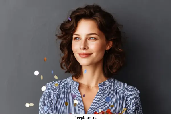 Smiling Woman with Confetti in Celebration