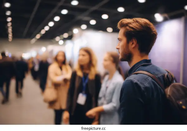 Business Exhibition Crowded Hallway Profile View