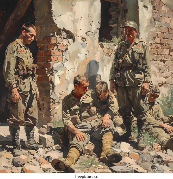 Soviet soldiers in a ruined city