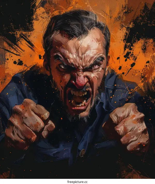 man with beard and clenched fists