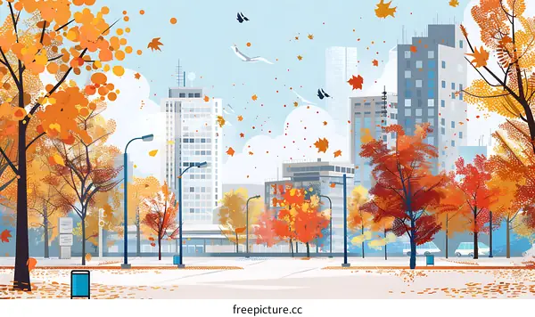 Autumn Trees in City Park