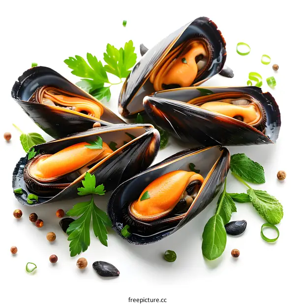 Fresh mussels on a white background