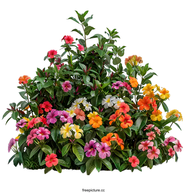 [Transparent Background PNG]A lush tropical garden with a variety of flowers and plants