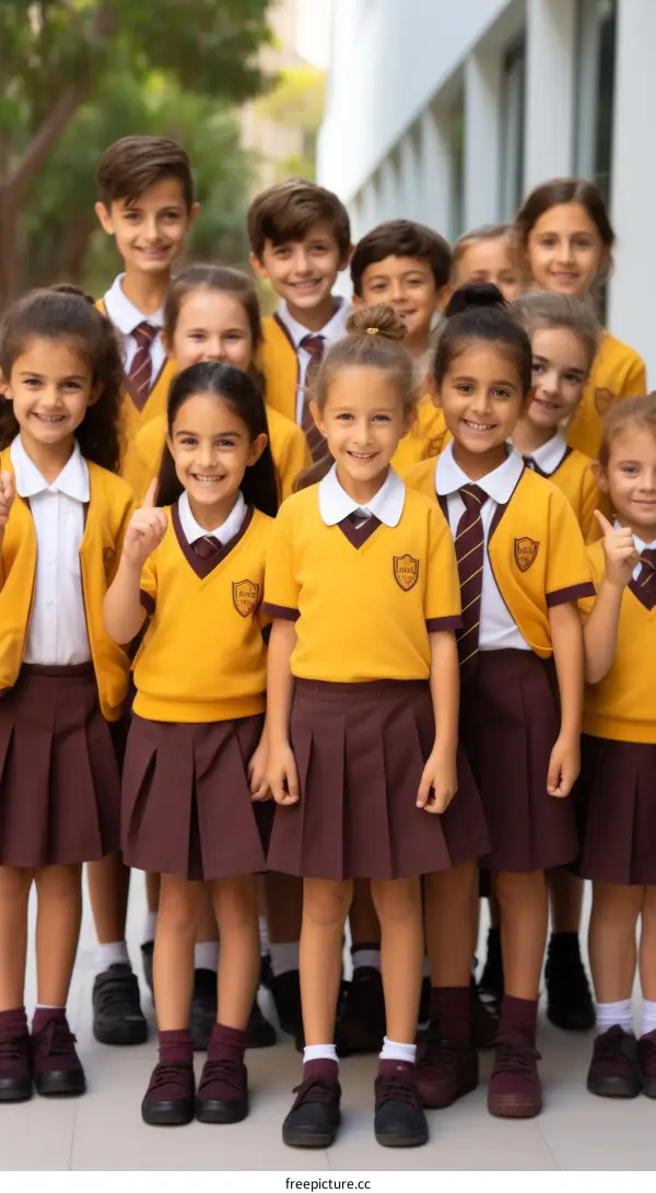 Group of happy school children in uniform
