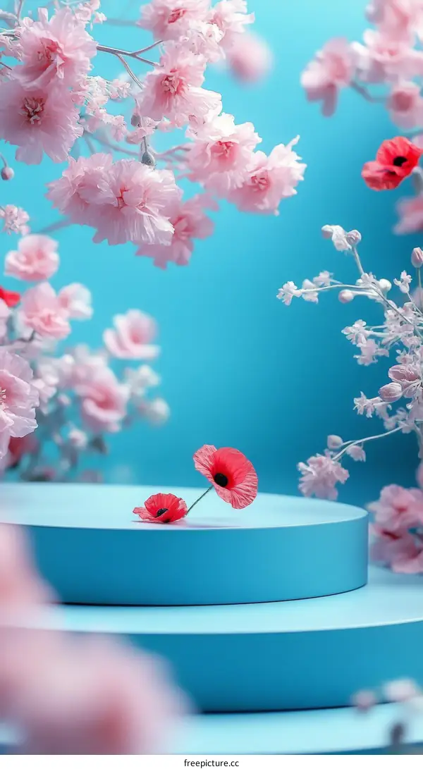 Beautiful Floral Display on a Pastel Blue Stage