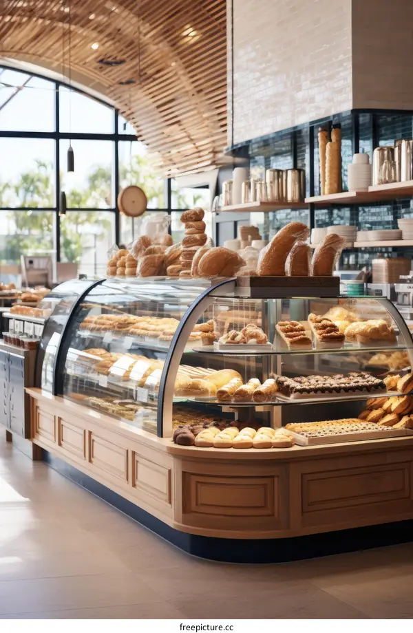 The inviting bakery display is full of delicious treats.