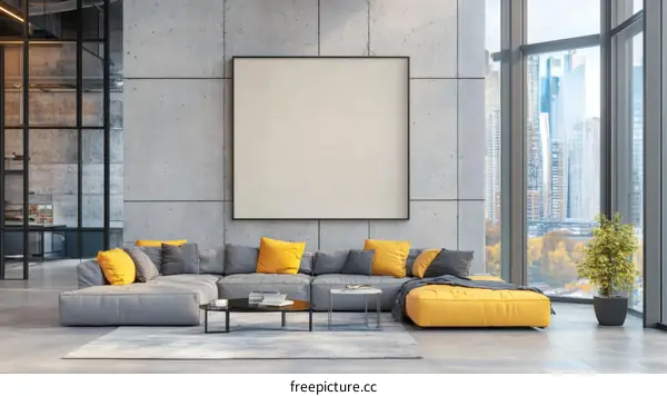 Modern Concrete Living Room with City View