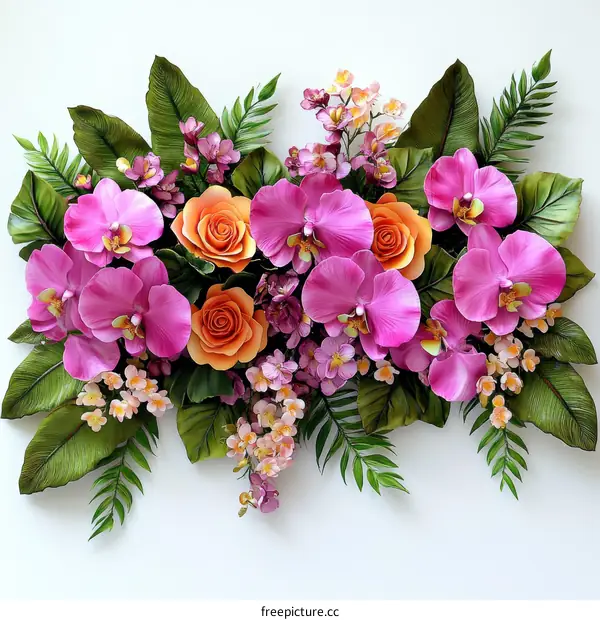 Colorful Floral Arrangement with Orchids and Roses