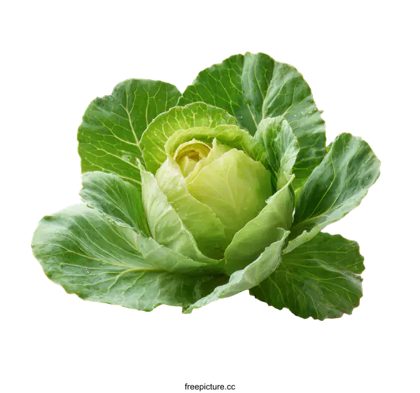 [Transparent Background PNG]Fresh Organic Cabbage Head Close-up