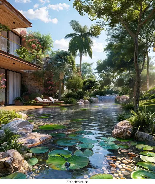 Stunning Tropical Island Villa with Pool and Waterfall