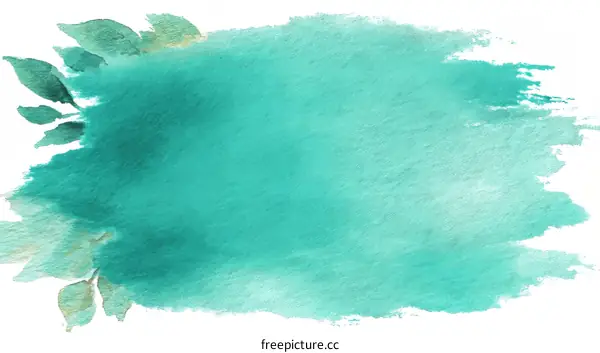 Teal Watercolor Abstract Background with Leaves